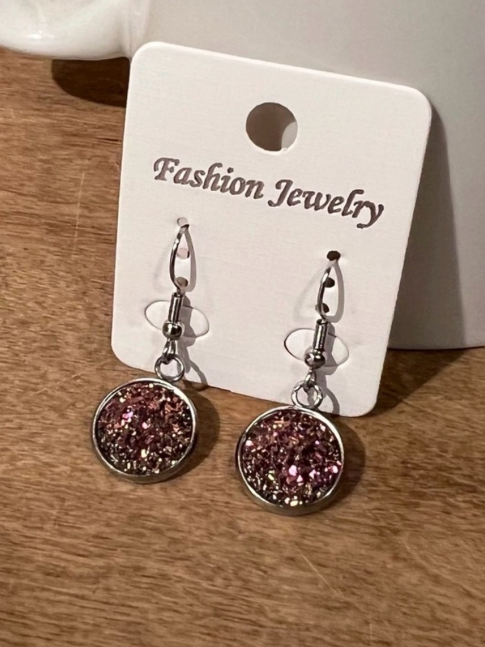 NWT Rose Gold Druzy Glitter Round Drop Earrings
